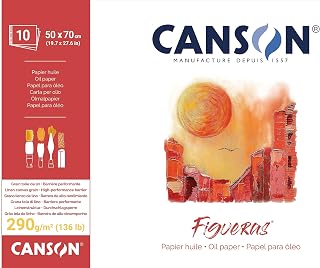 Canson Figueras, Oil Paper, Imitation Linen Grain, 290gsm, Glued pad on Long Side, 50x70cm, White, 10 Sheets