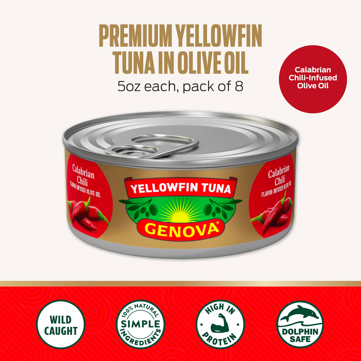 Genova Yellowfin Tuna in Calabrian Chili / 5 Ounce (Pack of 12) / 12 Tuna Fish