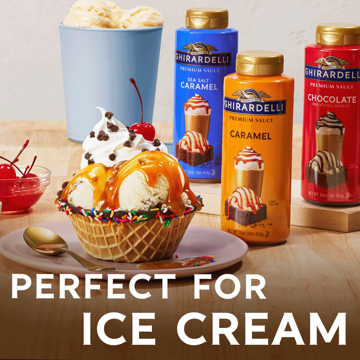 Chocolate GHIRARDELLI Premium Sea Salt Caramel Sauce – 16 Fl Oz (Pack of 6), Sea Salt Caramel, Pack of 6