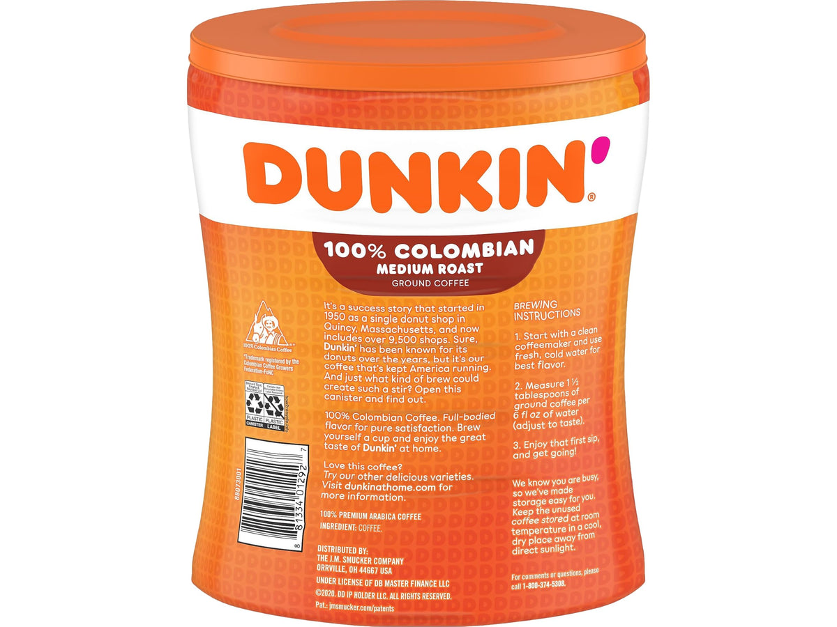 Donuts Colombian Ground Coffee by Dunkin' – 27.5 Ounce (Pack of 1), coffee, Model 8133401292