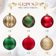 Jornoy Christmas Tree Baubles, 3.15 Inch Shatterproof Plastic, Set of 12 in Red Green Gold