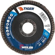 Weiler 50606 Tiger 7/8" Arbor, 4-1/2" Diameter, 120 Grit, Zirconium, Phenolic Backing, Angled Abrasive Flap Disc