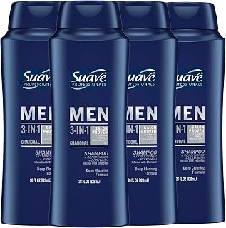 Suave Men Charcoal 3-in-1 Shampoo, Conditioner and Body Wash, 28 Ounce (Pack of 4)