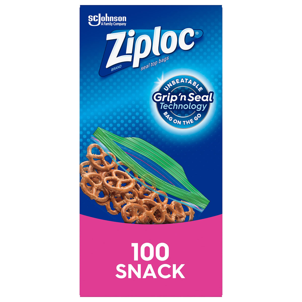 Snack Bags by Ziploc – 100 Count (Pack of 1), Plastic, Blue, Pack of 100, Model 01144