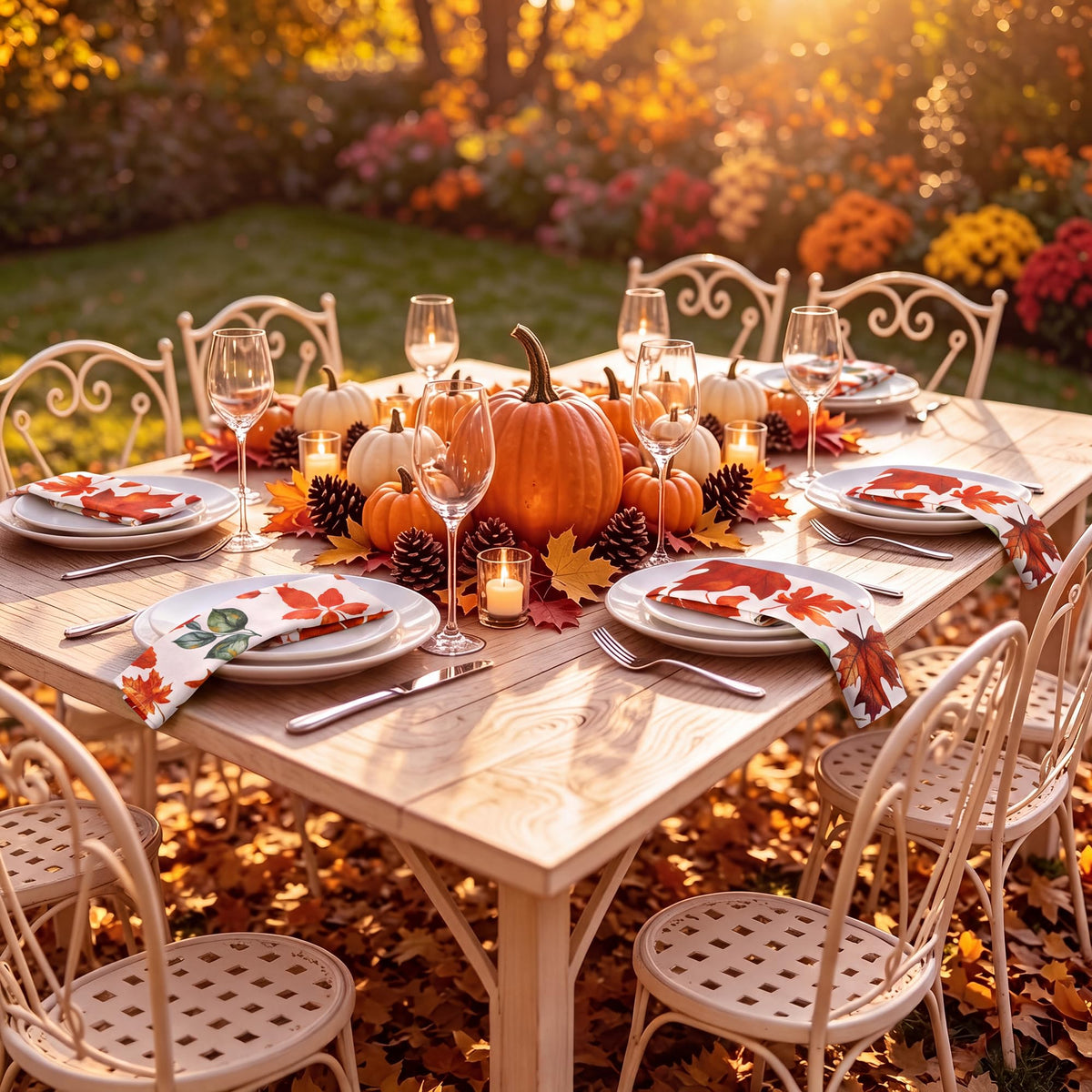 Kochorie Cloth Napkins, 18 x 18 Inch Set of 12, Autumn Maple Leaf Print