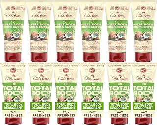 Old Spice Total Body Deodorant Cream, Fiji Coconut Scent, Aluminum Free, Sensitive, 3 oz, 12 Pack