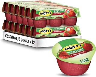 Mott's No Sugar Added Strawberry Applesauce, 3.9 Ounce Cup, 6 Count (Pack of 12)
