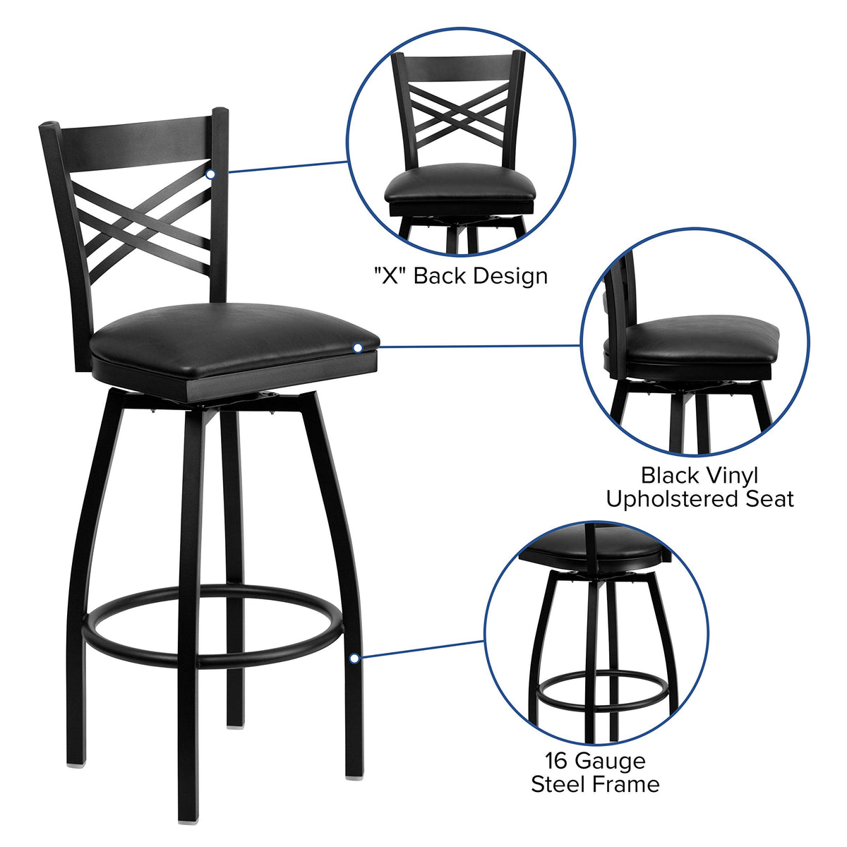Flash Furniture Black Vinyl Seat/Black Metal Frame / 1 Pack / 1 Barstools