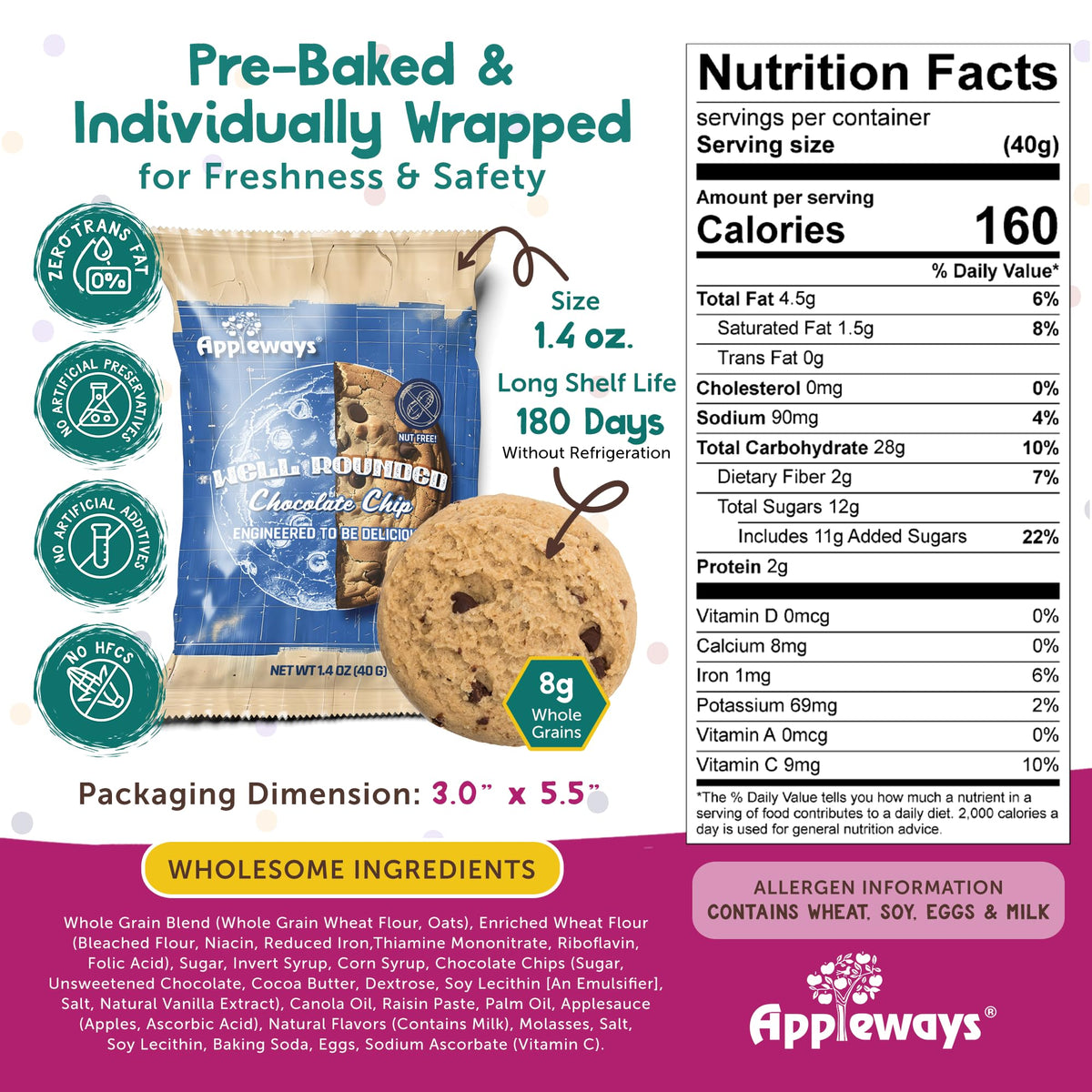 Appleways Chocolate Chip / 1.4 Ounce (Pack of 160) / 160 Chocolate Chip