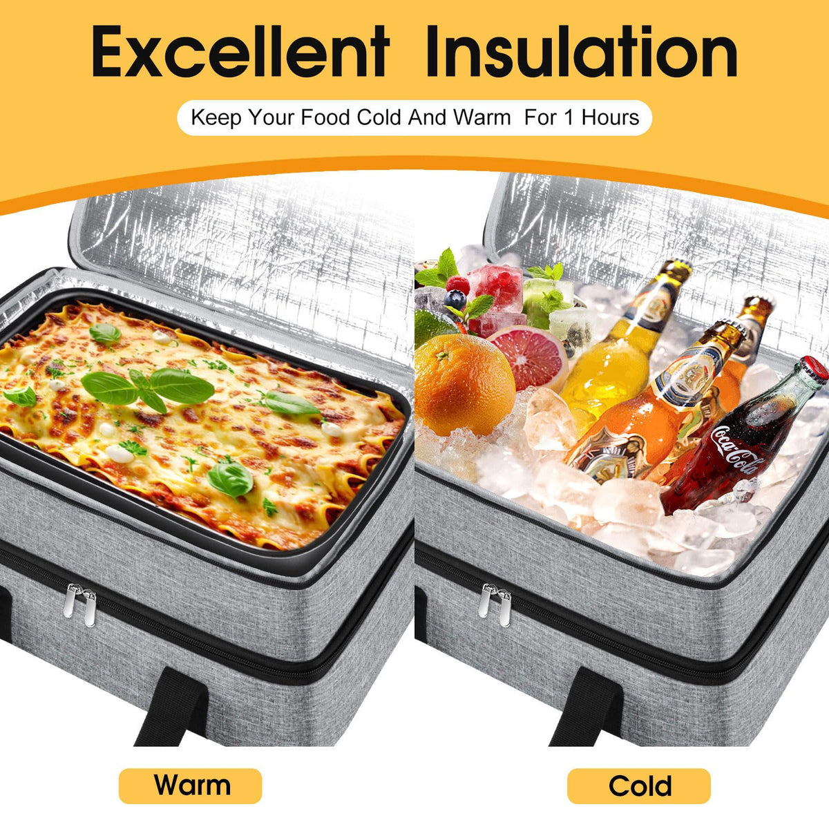 MIAOJIE Insulated Casserole Carrier Bag, 16 x 10 x 7.2 Inches, Gray