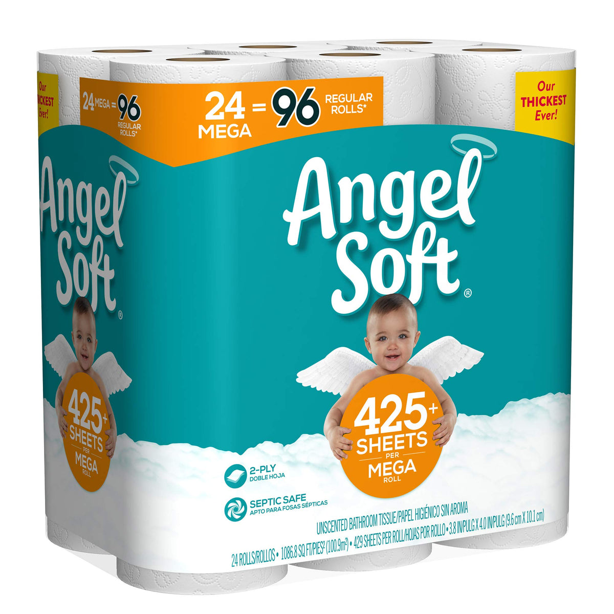 Mega Rolls by Angel Soft – 24 Count (Pack of 1), Paper,Plastic,Resin, white, Model 792705
