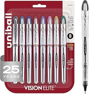 Uni-Ball Vision™ Elite™ Liquid Ink Rollerball Pens, Bold Point, 0.8 mm, Black Barrel, Assorted Ink Colors, Pack Of 8
