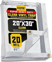 Core Tarps 20 Mil Extreme Heavy Duty Clear Tarp with Grommets - 20x30ft Super Clear Tarps Heavy Duty Waterproof Vinyl Tarpaulin, Transparent Tarp for Outdoor, Camping & Construction, Clear