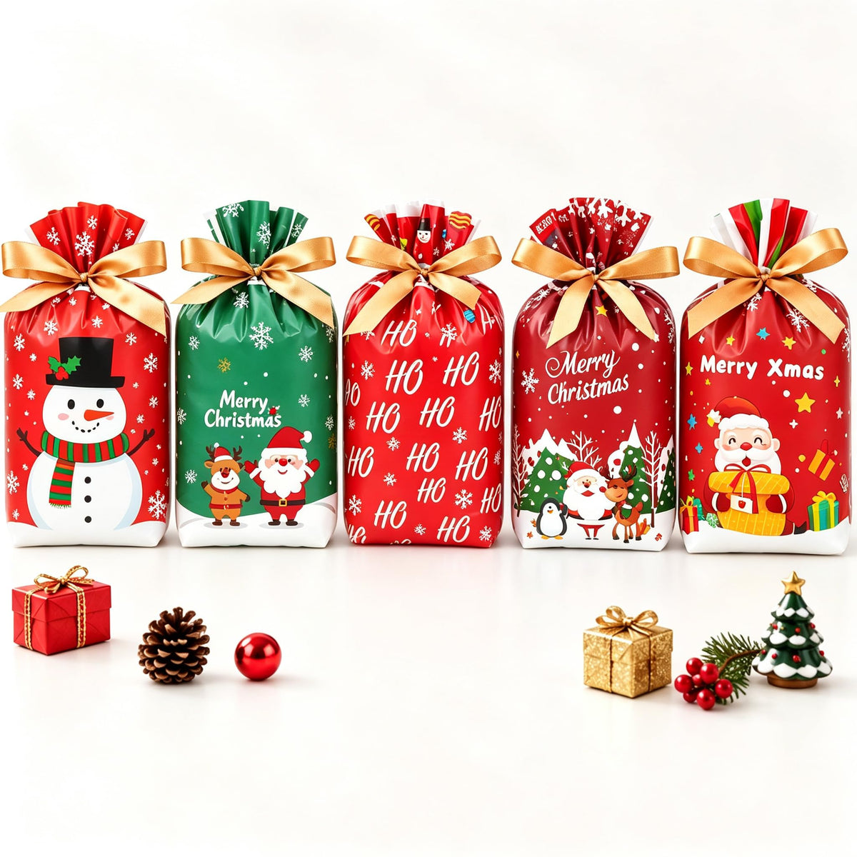JOINDO Christmas Treat Bags, 6 by 9 Inches with 2 Inch Gusset, Set of 50