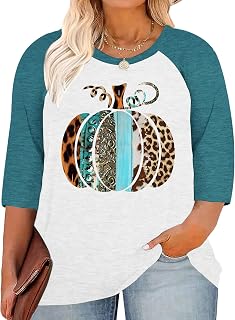 Plus Size Halloween Pumpkin Shirt Women 3/4 Sleeve Tops Its Fall Yall Print Tshirt Thanksgiving Gift