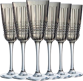 Cristal D'Arques Brume Collection - Set of 6 Champagne Flutes 17 cl Rendez-Vous Brume Brown - Shine, Transparency and High Resistance - Reinforced Packaging