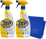 Zep Plus Foaming Grout Cleaner 32 oz – (2 Units) and a Blue Microfiber Rag ECBD023 - Color-Safe Tile and Grout Cleaners for Ceramic, Porcelain and Stone