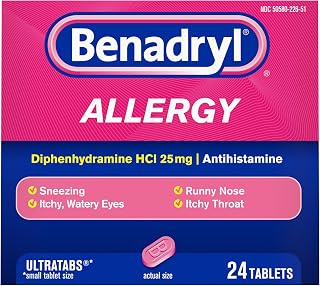 Benadryl Allergy Relief Ultratabs, 25 mg Diphenhydramine HCl, 24 ct