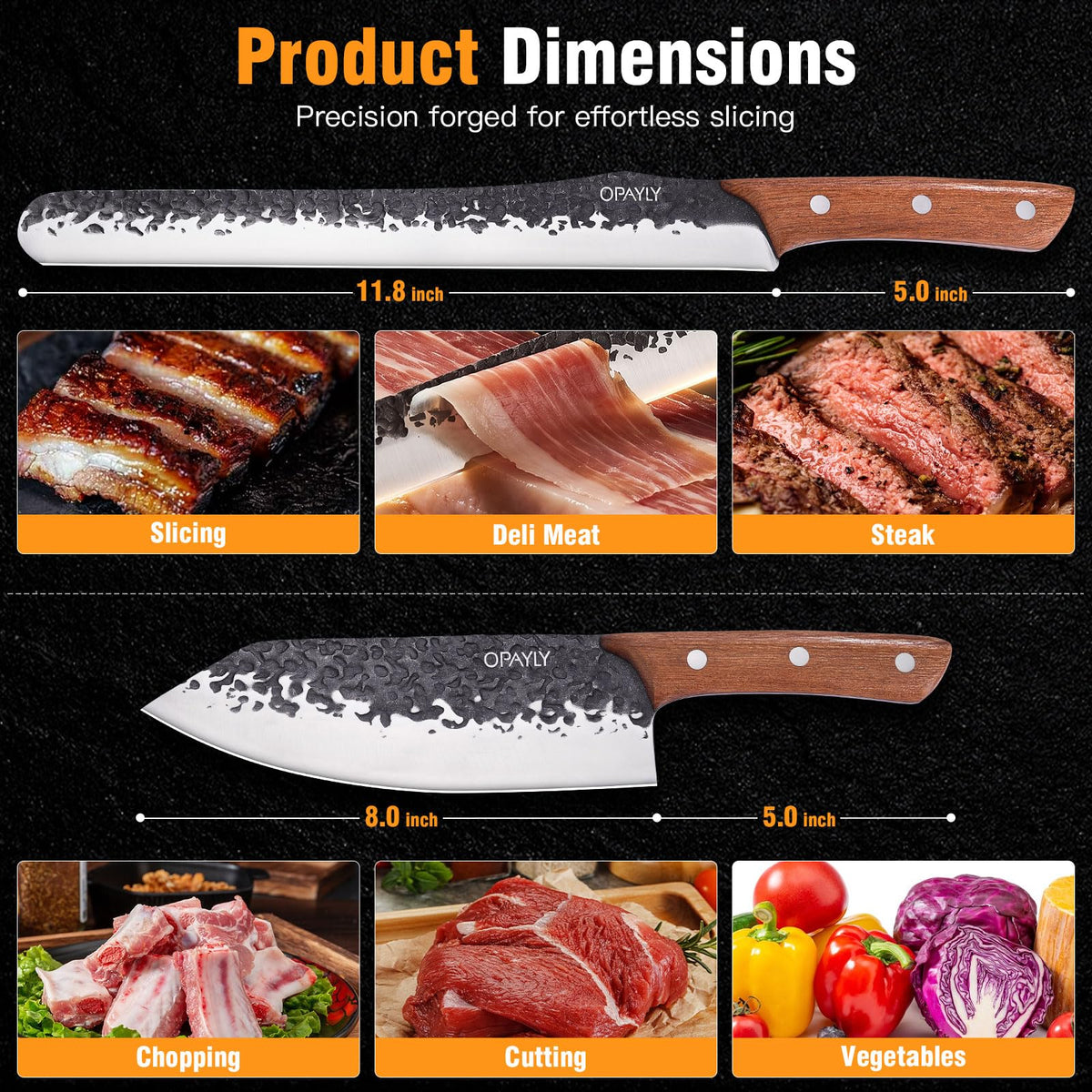 2PCS brisket Carving Knife Set by OPAYLY – medium, High Carbon Steel, Black, Pack of 2, Model PY-CD02