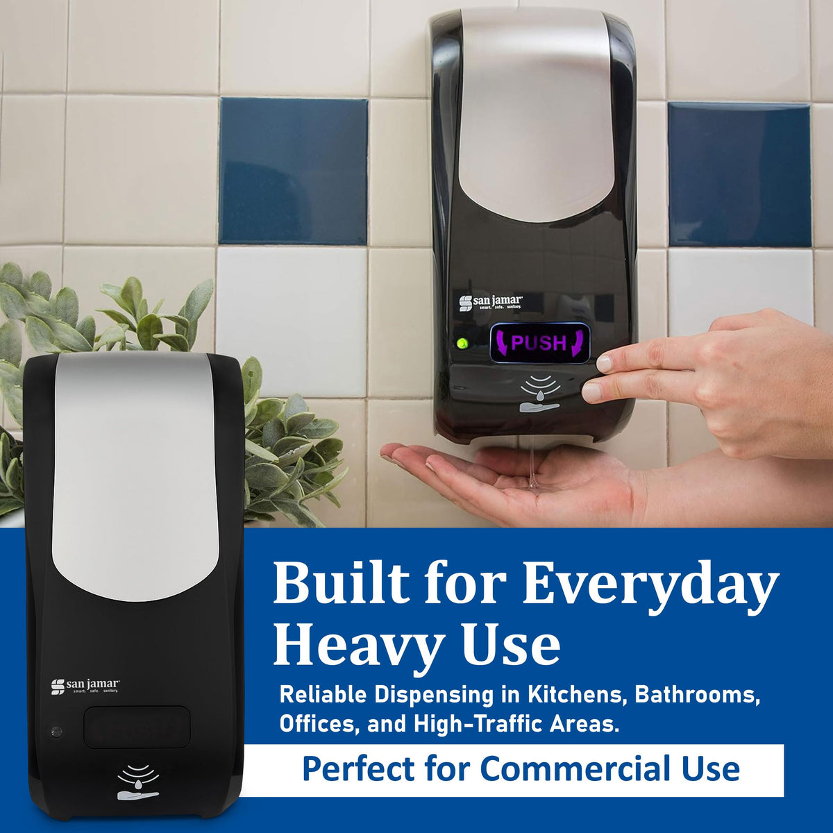 Rely Hybrid Liquid Soap Dispenser by San Jamar – 900.0 milliliters, Metal, Black, Model SH970BKSS