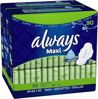 Always Maxi Long/Super with Wings, Unscented Pads, 90-Count