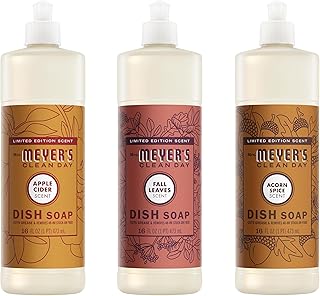 Mrs. MEYER'S CLEAN DAY Liquid Dish Soap 3 Pack Variety, Acorn Spice, Apple Cider, Fall Leaves, 16 OZ Each, 1 CT