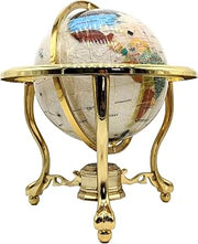 14" Mother of Pearl GEMSTONE GLOBE with GOLD Stand