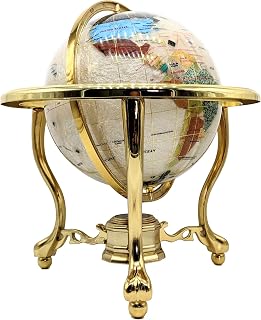 14" Mother of Pearl GEMSTONE GLOBE with GOLD Stand
