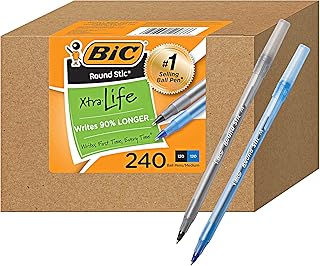 BIC Round Stic Xtra Life Ballpoint Pens, 1mm, 120 Black 120 Blue, 240 Pack