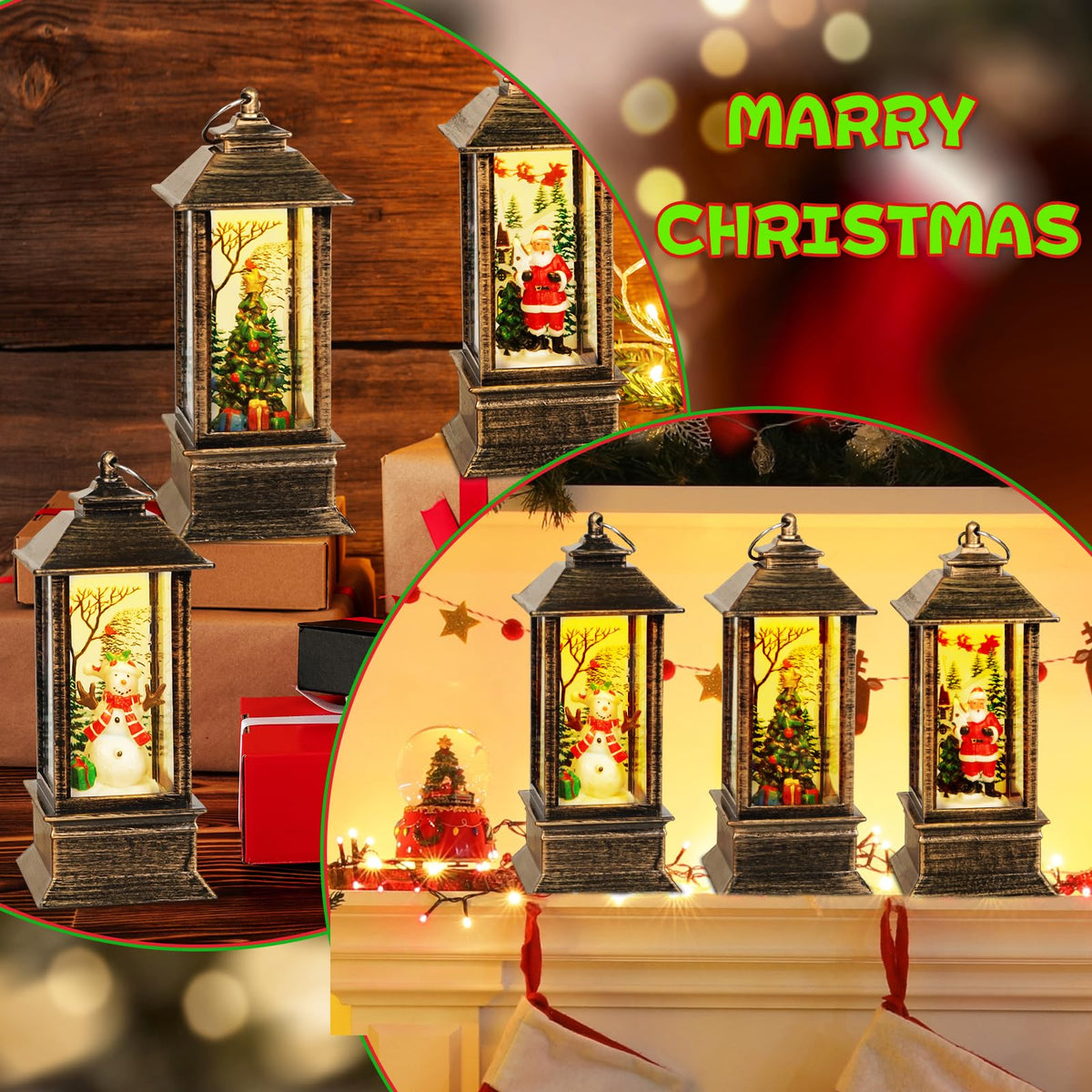Denylo Pro LED Lantern Set, 3 Pack, Christmas Theme