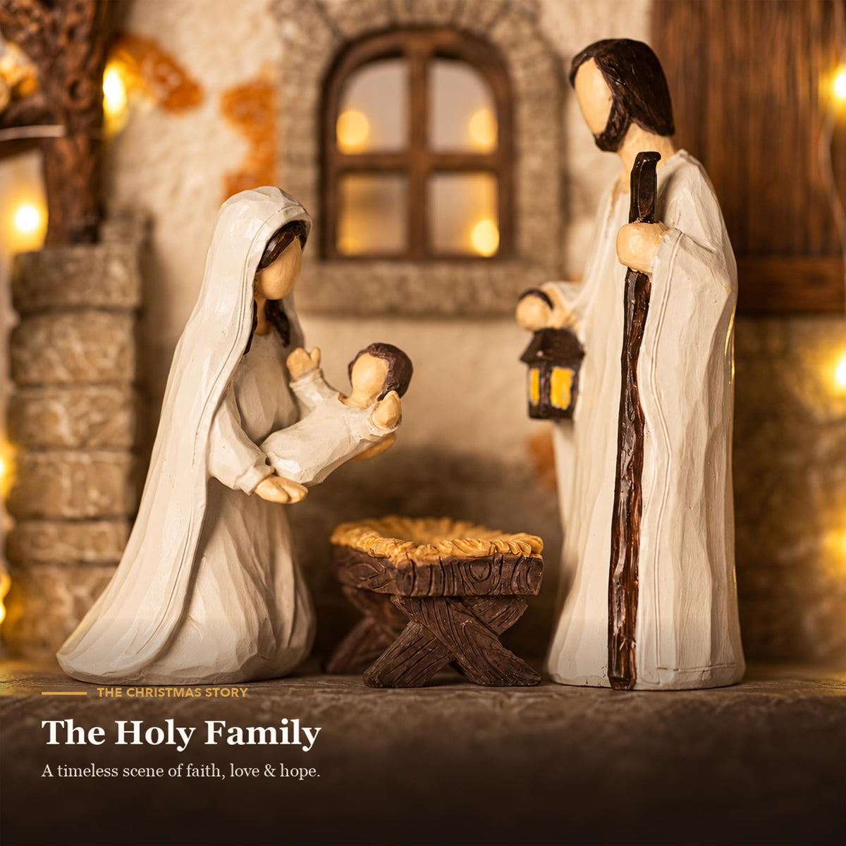 Gleemoria Nativity Scene with Lighted Stable, 17 Pieces, White