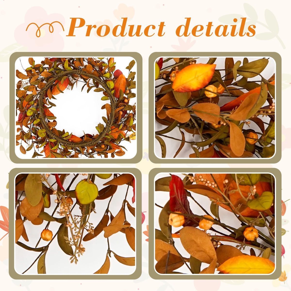 YNYLCHMX Fall Wreath, 20 Inch Diameter, Pumpkin