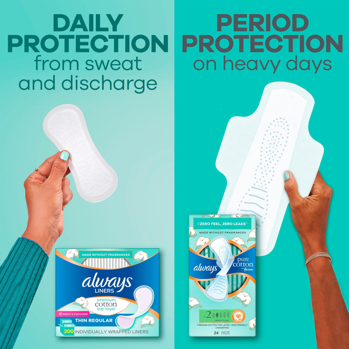 Panty Liners for Women Premium Cotton Liners 200 Count by Always – Regular, Cotton