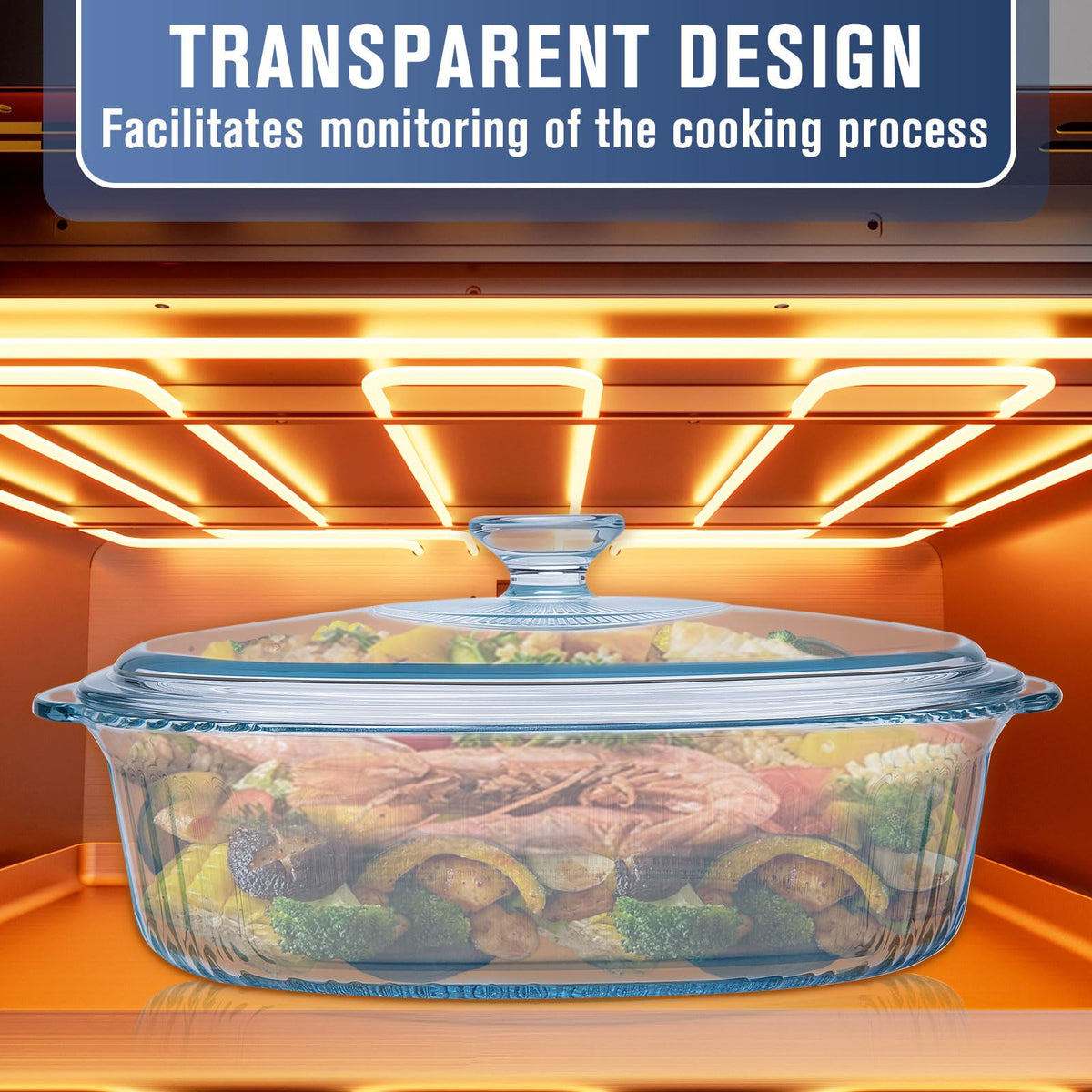 KAKO Glass Casserole Set, 1.9 and 3 Quart Oval Bakeware with Lids, Clear