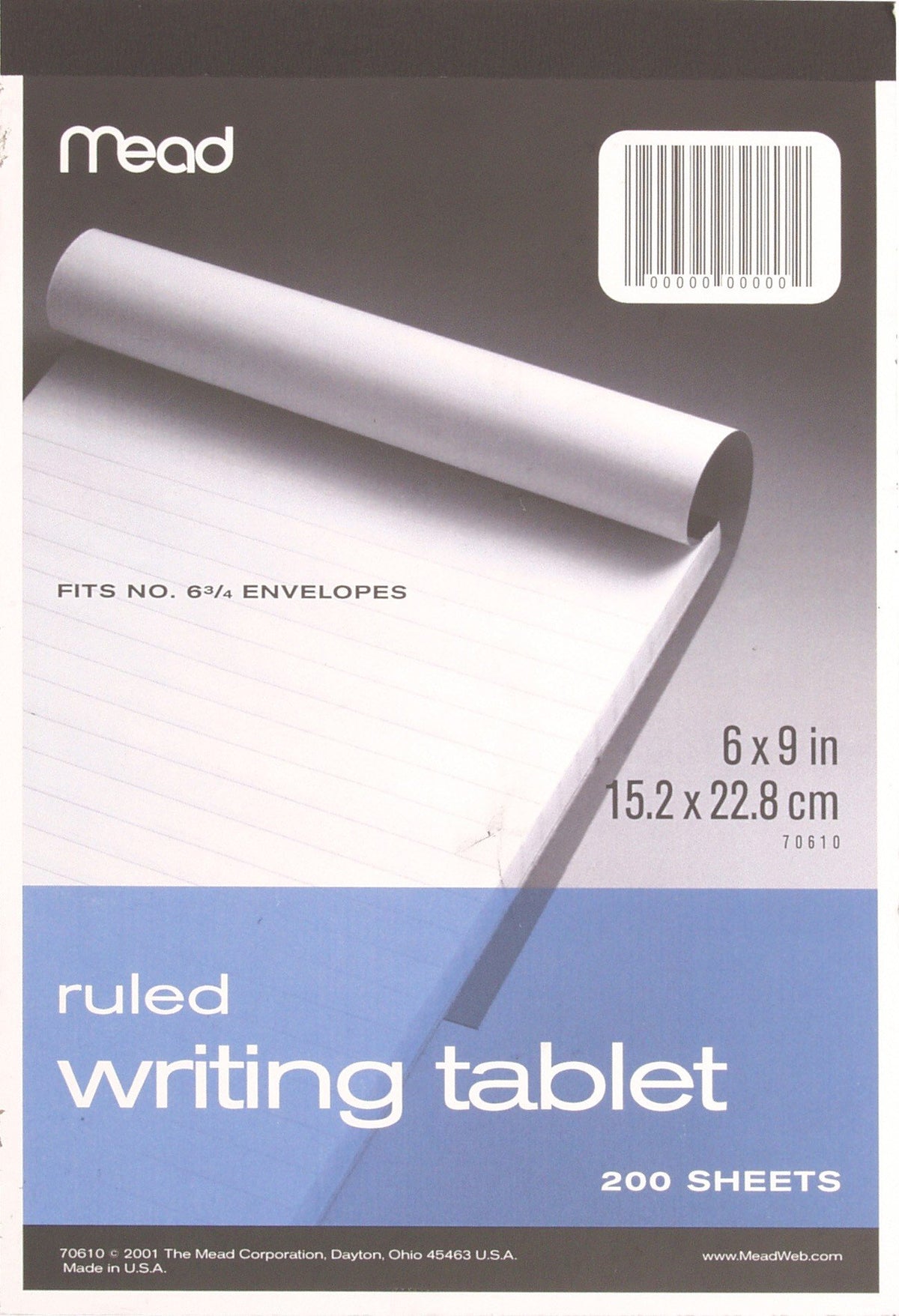 Wide Ruled Writing Tablet by Mead – 6 x 9 inches, Paper, Grey, Model 70610