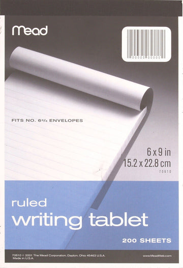 Wide Ruled Writing Tablet by Mead – 6 x 9 inches, Paper, Grey, Model 70610