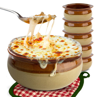French Onion Soup Crocks (6 Count) - 12 Ounce Oven Safe by Stock Your Home – 12oz - 6 Pack, 12.0 ounces, Ceramic, Brown (Two Tone), Pack of 6
