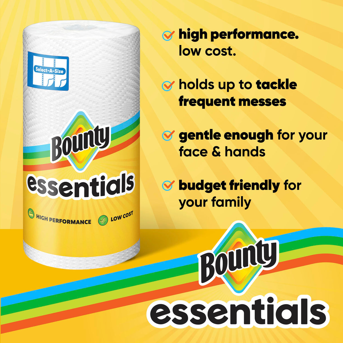 Essentials Select-A-Size Paper Towels by Bounty – 6 Rolls (108 Sheets), Paper, White, Model 30772110959