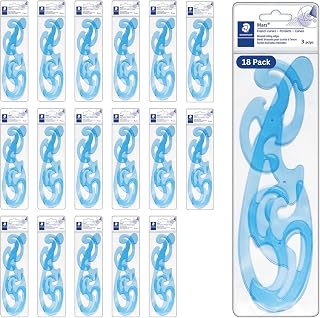 STAEDTLER Mars Professional French Curve Design Ruler Set, 18-Pack | 3 Essential A B C Shapes, Blue Transparent Plastic with Inking Edge, 3 pcs Each Set, 54 Count