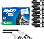 EXPO Low Odor Dry Erase Markers Black Chisel Tip for Versatile Lines Perfect for Home Classroom and Office 12 count, Pack of 12