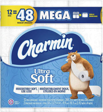 Ultra Soft Toilet Paper Mega Rolls by Charmin – 12 Count (Pack of 1), Paper, White, Pack of 12, Model 10037000940507