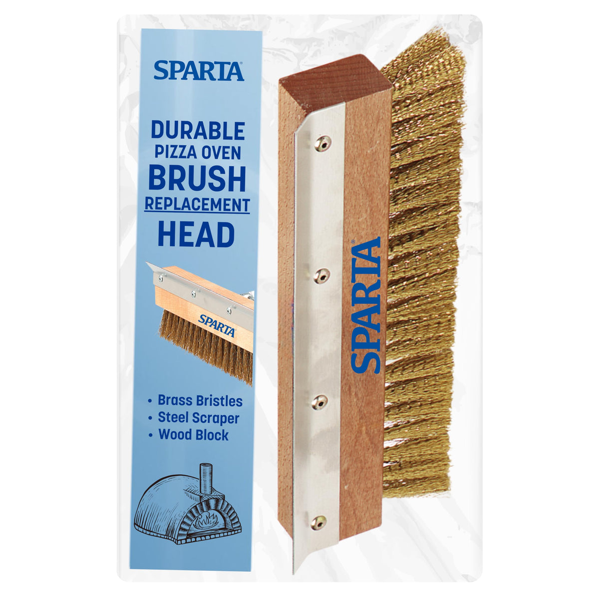 SPARTA Pizza Oven Brush Replacement Head with Crimped Brass Bristles and Stainless-Steel Scraper by Carlisle FoodService Products – 10"x 3.50"x1.50" (Pack of 1), Model 4005220