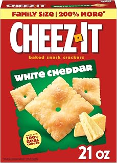 Cheez-It Cheese Crackers, Baked Snack Crackers, Lunch Snacks, Family Size, White Cheddar, 21oz Box (1 Box)