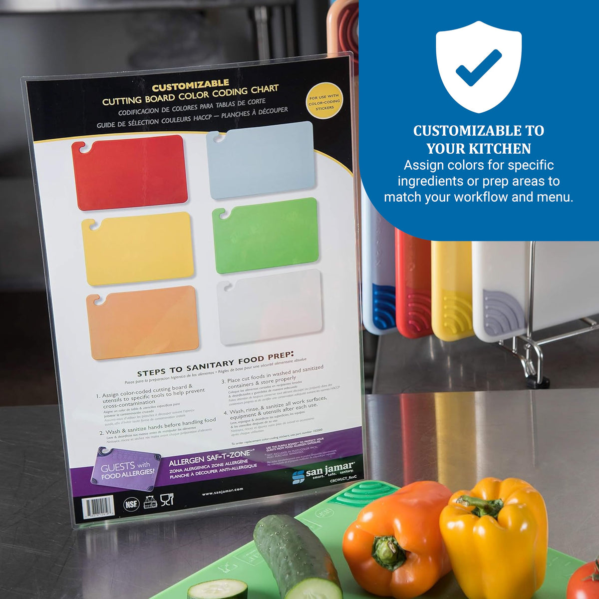 Cut-N-Carry 6-Board Color-Coding Wall Chart by San Jamar – 11"L x 11"W, Paper, Multicolor, Model CBCWLCTST