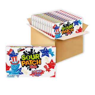 Red, White & Blue Soft & Chewy Gummy Candy, 12 Boxes | Bulk Candy by Sour Patch Kids – 3.1 Ounce (Pack of 12), Blue,Red,White