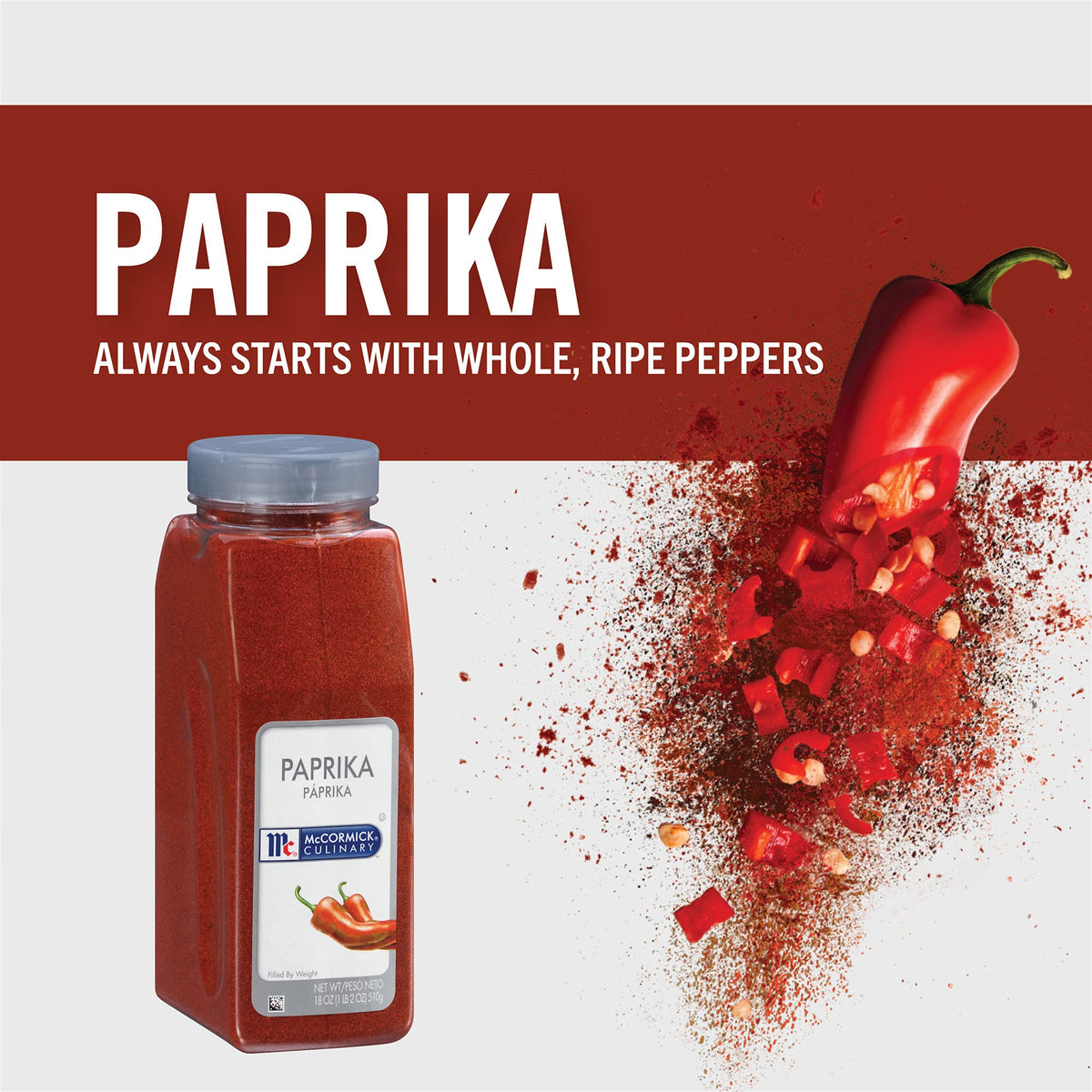 Paprika, 18 oz (Pack of 6) - Six 18 Ounce Containers of Sweet Paprika Seasoning, Perfect with Chicken, Pork, Beef Marinades and Dressings by McCormick Culinary – 18 Ounce (Pack of
