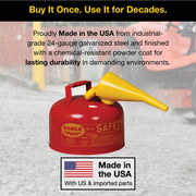 2.5 Gallon Type I Red Safety Gas Can for Gasoline by Eagle – 2.5 Gallon, 2.5 gallons, Metal, Red, Model UI25FS