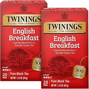 Twinings English Breakfast Tea 2-Pack – Caffeinated Black Tea Blend, Individually Wrapped Tea Bags, 20 Count Ea