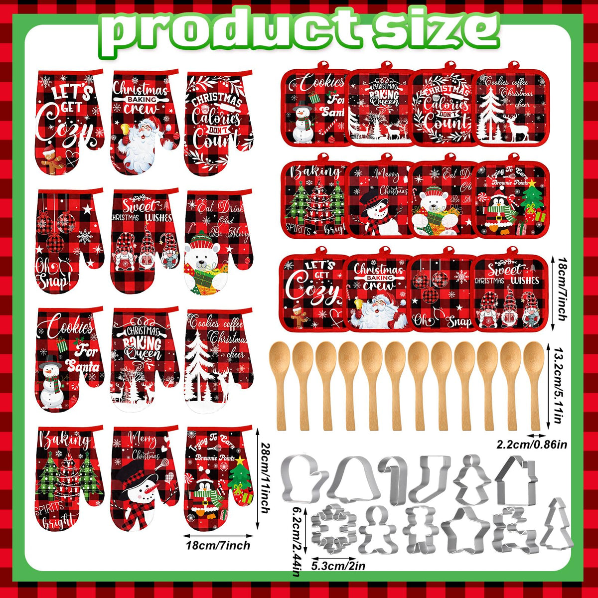 Qinyoung Christmas Oven Mitts and Pot Holders Set, 48 Pieces, Buffalo Plaid