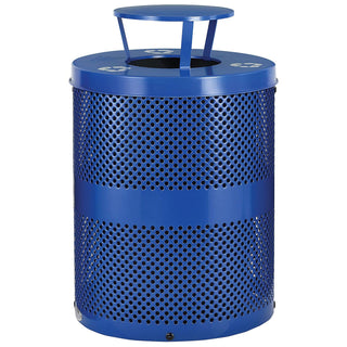 Thermoplastic Perforated Recycling Receptacle w/Rain Bonnet Lid by Global Industrial – 32.0 gallons, Steel, Blue, Model 261961BL